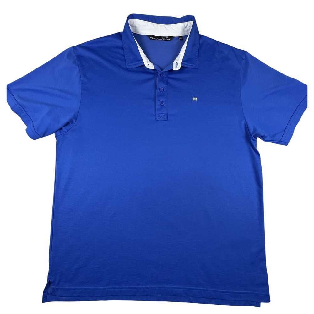 Travis Mathew Polo Mens XL Blue Golf Buckhorn Pima Cotton Blend Shirt Short Slv